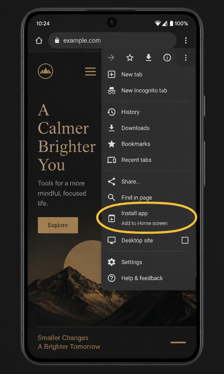 Chrome menu with Install app circled